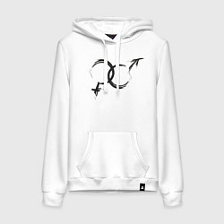 Толстовка-худи хлопковая женская Символы Инь Ян в японском графическом стиле, цвет: белый
