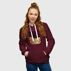 Толстовка-худи хлопковая женская Принт зебра черно- золотой, цвет: меланж-бордовый — фото 2