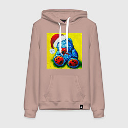 Толстовка-худи хлопковая женская Плюшевый синий Санта мишка, цвет: пыльно-розовый