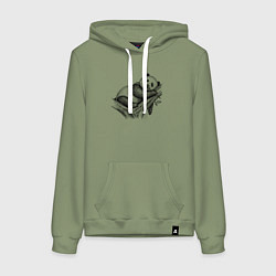 Толстовка-худи хлопковая женская Панда жует бамбук, цвет: авокадо