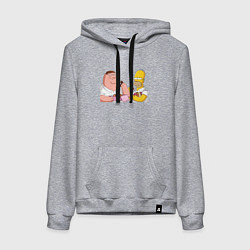 Толстовка-худи хлопковая женская Питер и Гомер едят пончики, цвет: меланж