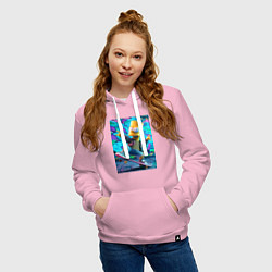 Толстовка-худи хлопковая женская Скейтбордист Барт Симпсон на фоне граффити, цвет: светло-розовый — фото 2