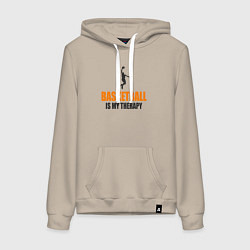 Толстовка-худи хлопковая женская Баскетбол моя терапия, цвет: миндальный