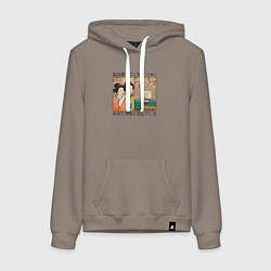 Толстовка-худи хлопковая женская Японки и кот мем, цвет: утренний латте