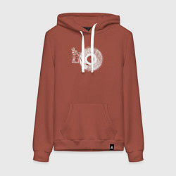 Толстовка-худи хлопковая женская Music vinyl, цвет: кирпичный