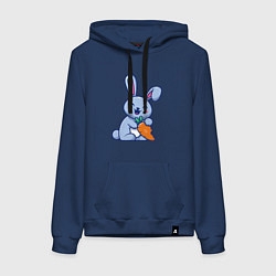Толстовка-худи хлопковая женская Радостный кролик с морковкой, цвет: тёмно-синий