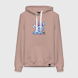 Толстовка-худи хлопковая женская Кролик в огороде, цвет: пыльно-розовый