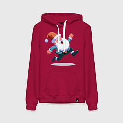 Толстовка-худи хлопковая женская Веселый Дед мороз, цвет: маджента