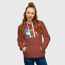 Толстовка-худи хлопковая женская Гном и гномочка с пожеланием счастливого Нового го, цвет: кирпичный — фото 2