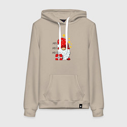 Толстовка-худи хлопковая женская Милый гном с подарком, цвет: миндальный
