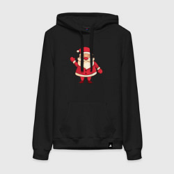 Толстовка-худи хлопковая женская Радостный Дед мороз, цвет: черный