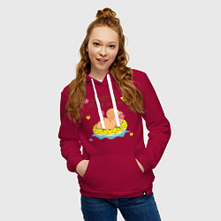 Толстовка-худи хлопковая женская Мем капибара и пончик: делаю вид, цвет: маджента — фото 2