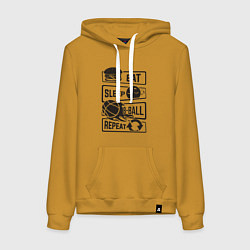 Толстовка-худи хлопковая женская Есть спать баскетбол, цвет: горчичный