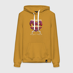 Толстовка-худи хлопковая женская Нет пути к миру, есть просто мир, цвет: горчичный