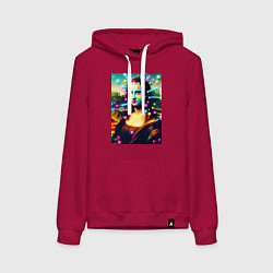 Толстовка-худи хлопковая женская Мона Лиза м неоновые кубики - стилизация, цвет: маджента