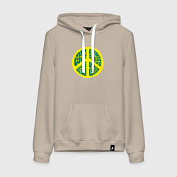 Толстовка-худи хлопковая женская Дай миру шанс, цвет: миндальный