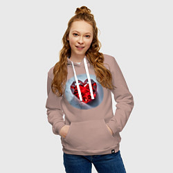 Толстовка-худи хлопковая женская Красное хрустальное сердце на белом фоне, цвет: пыльно-розовый — фото 2