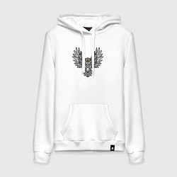 Толстовка-худи хлопковая женская Полёт совы маркером, цвет: белый