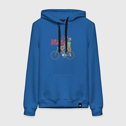 Толстовка-худи хлопковая женская Влюбленные скелетики на велосипеде, цвет: синий
