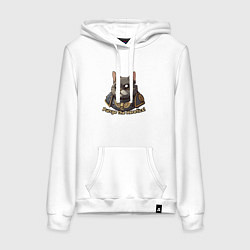 Толстовка-худи хлопковая женская Котик еретик, цвет: белый