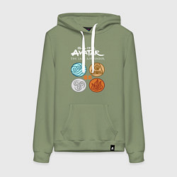 Толстовка-худи хлопковая женская Аватар четыре стихии, цвет: авокадо