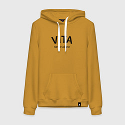 Толстовка-худи хлопковая женская Vita never alone - motto, цвет: горчичный