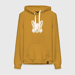 Толстовка-худи хлопковая женская Голова лисицы, цвет: горчичный