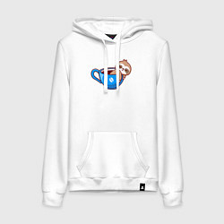 Толстовка-худи хлопковая женская Ленивец в чашке кофе, цвет: белый