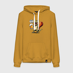 Толстовка-худи хлопковая женская Пиво это жизнь - нейросеть, цвет: горчичный
