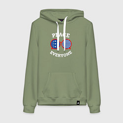 Толстовка-худи хлопковая женская Мир всем, цвет: авокадо