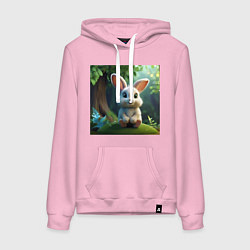 Толстовка-худи хлопковая женская Зайчик на кочке, цвет: светло-розовый