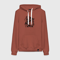 Толстовка-худи хлопковая женская Тигр новогодний в шапке, цвет: кирпичный