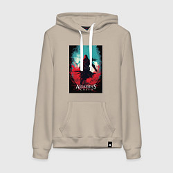 Толстовка-худи хлопковая женская Assassins creed red blue abstract, цвет: миндальный