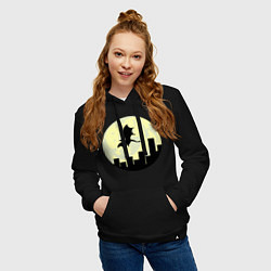 Толстовка-худи хлопковая женская Дракон, летящий над городом, цвет: черный — фото 2