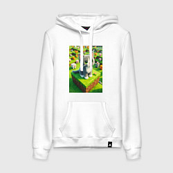 Толстовка-худи хлопковая женская Funny kitten - Minecraft ai art, цвет: белый