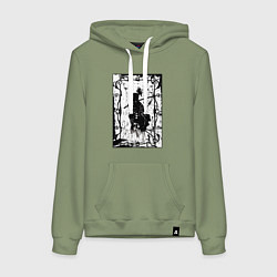 Толстовка-худи хлопковая женская Воин с катаной, цвет: авокадо