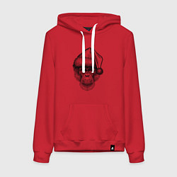 Толстовка-худи хлопковая женская Новогодний шимпанзе, цвет: красный