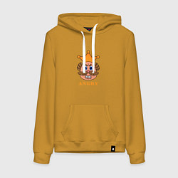 Толстовка-худи хлопковая женская Злой эмодзи в короне, цвет: горчичный