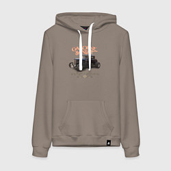 Толстовка-худи хлопковая женская Хот род и надпись Gasoline bandit, цвет: утренний латте