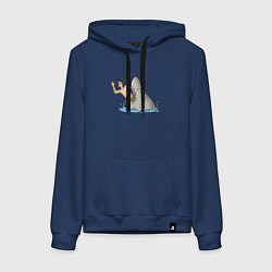 Толстовка-худи хлопковая женская Остерегайся акул, цвет: тёмно-синий