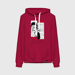 Толстовка-худи хлопковая женская Сукуна и Годжо - Магическая битва, цвет: маджента