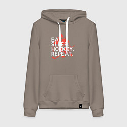 Толстовка-худи хлопковая женская День хоккеиста, цвет: утренний латте