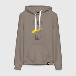 Толстовка-худи хлопковая женская Я люблю джаз, цвет: утренний латте