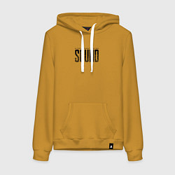 Толстовка-худи хлопковая женская В начале был звук, цвет: горчичный