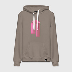 Толстовка-худи хлопковая женская Розовый орнамент, цвет: утренний латте