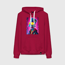 Толстовка-худи хлопковая женская Cyber Bart Simpson - neon glow ai art, цвет: маджента