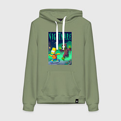 Толстовка-худи хлопковая женская Барт Симпсон убегает от зомби - нейросеть, цвет: авокадо