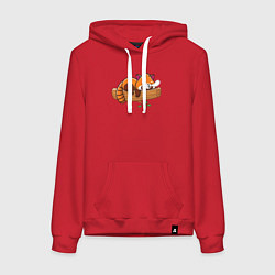 Толстовка-худи хлопковая женская Красная панда спит на дереве, цвет: красный