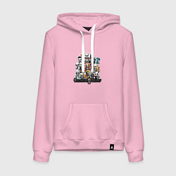 Толстовка-худи хлопковая женская Стикеры со скелетами, цвет: светло-розовый