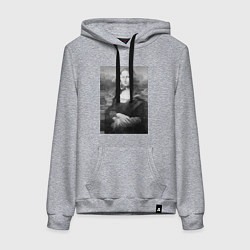 Толстовка-худи хлопковая женская Черная-белая Мона Лиза с глюками, цвет: меланж